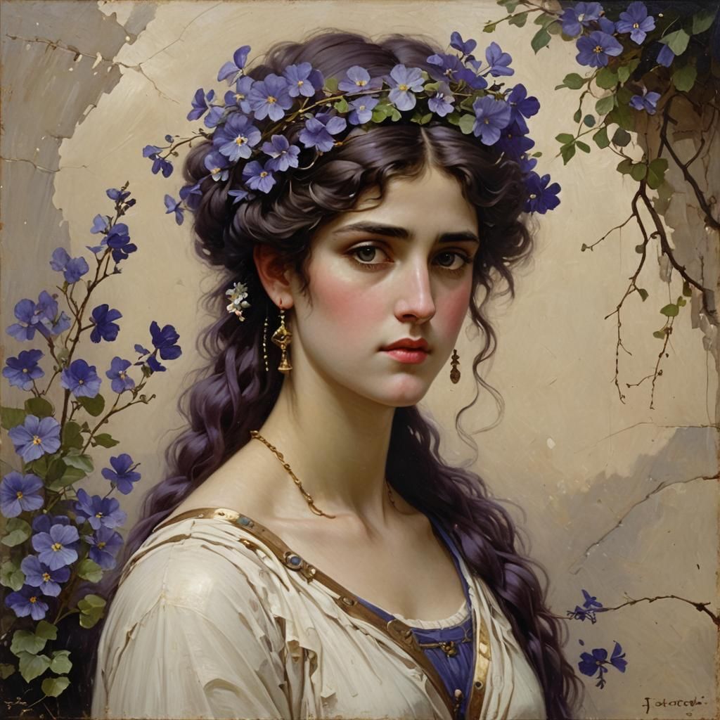 Sappho with Violets, Oil Painting Style