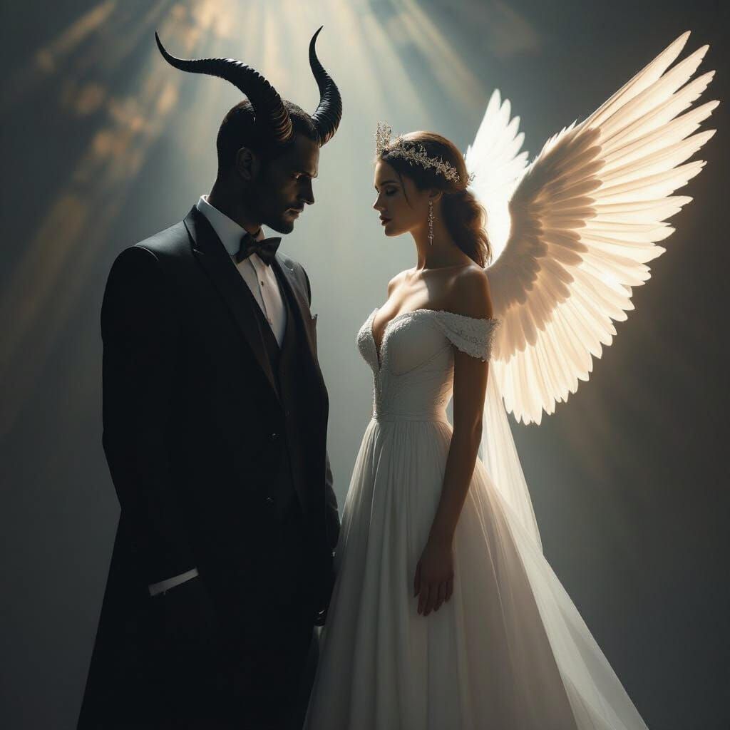 Photorealistic Double Exposure: Angel and Devil