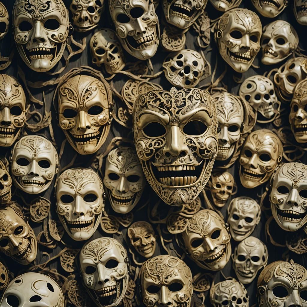 Filigreed Bone Tragedy and Comedy Masks