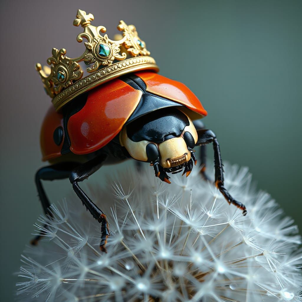 Ladybug Queen Surveys Kingdom in Pop-Surrealism
