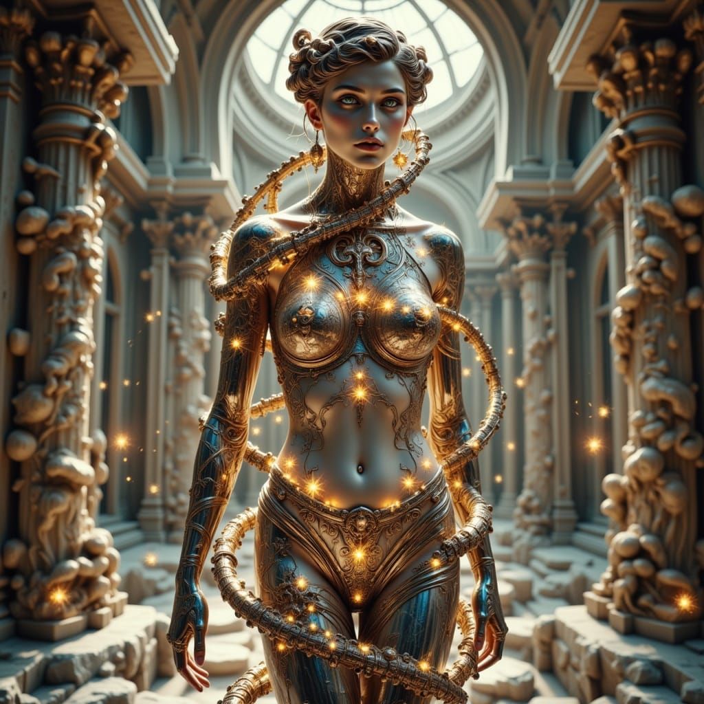 Chromium Venus Statue with Dante's Inferno Coil