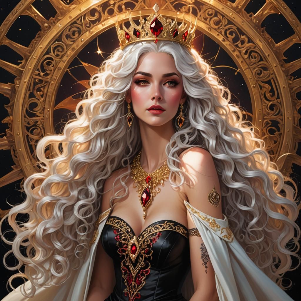 Woman with Stag Horn Crown, Detailed Digital Art