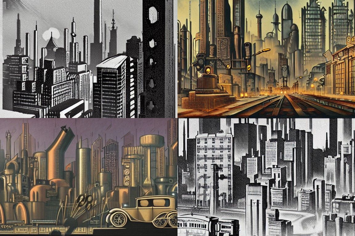 1920s Dieselpunk Cityscape Illustration