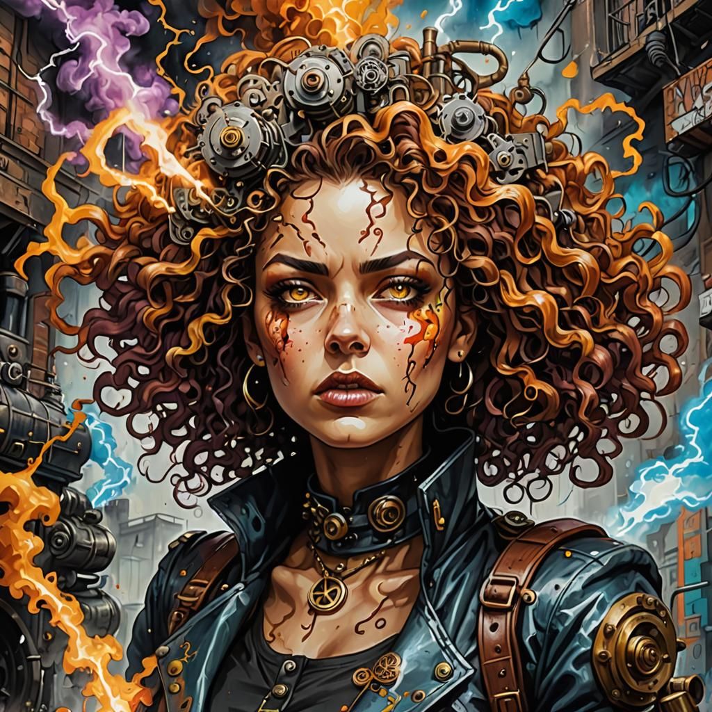 Steampunk Graffiti Art: Woman's Turmoil