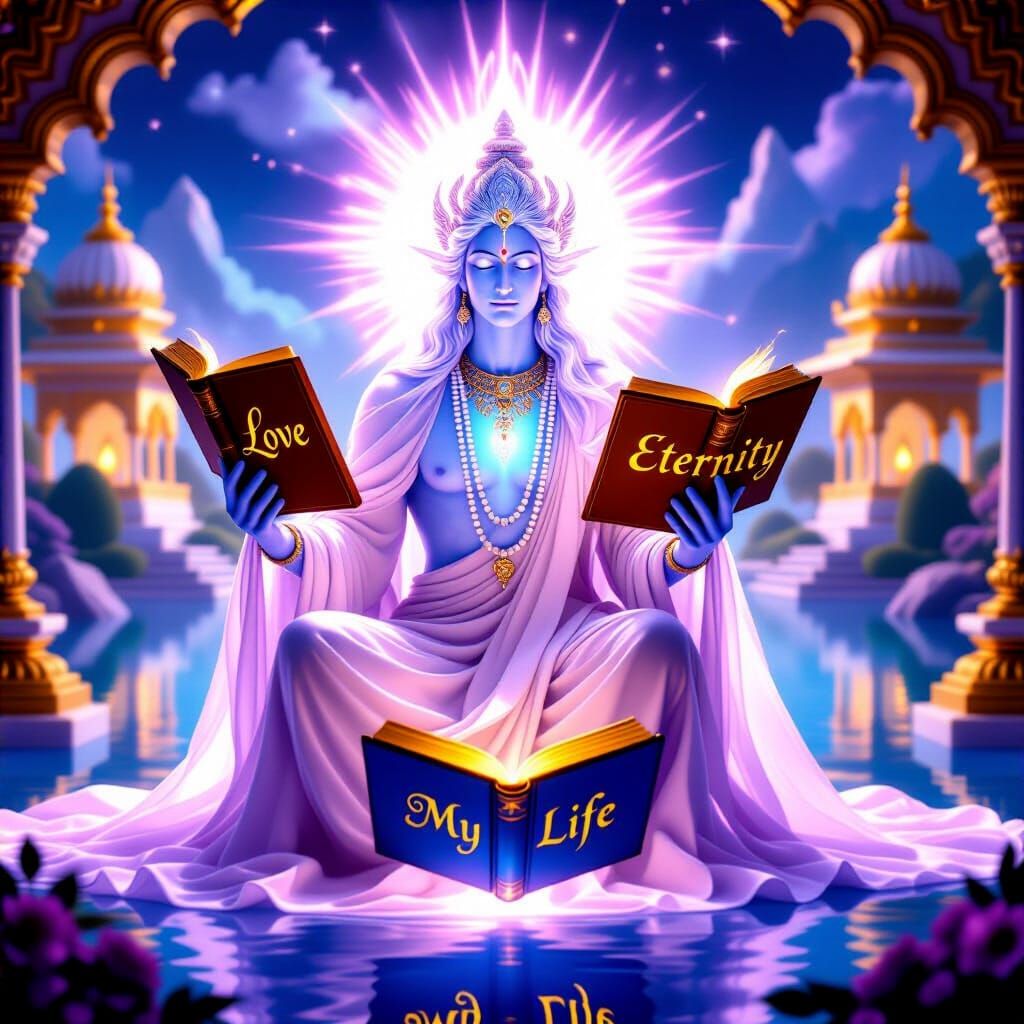 Ethereal Being Holding Books in Vedic Paradise