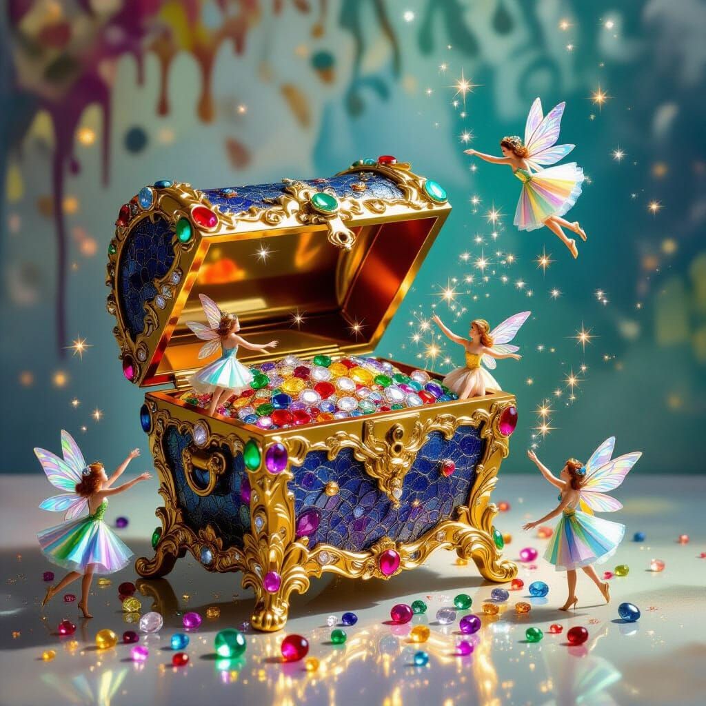 Jewel-Encrusted Treasure Chest with Fairies
