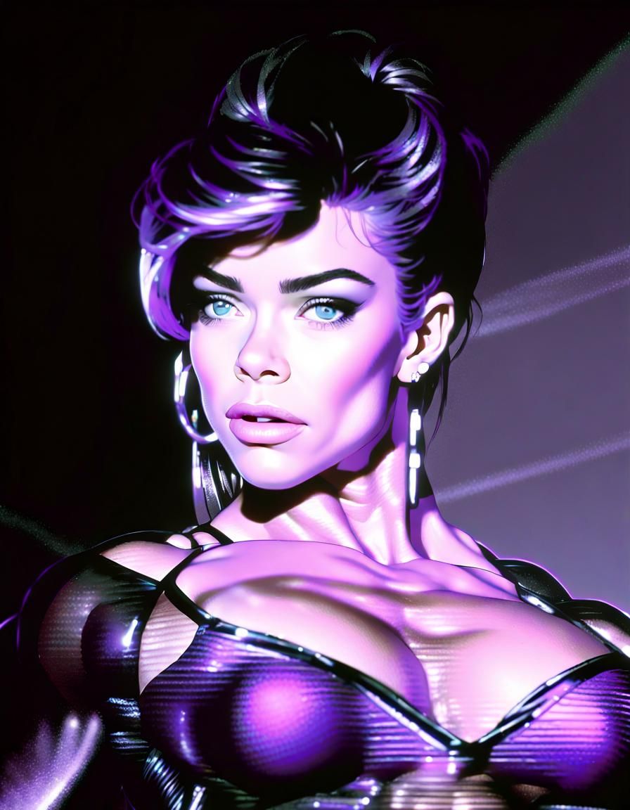 Gothic Bodybuilder in Purple Bikini, Anime Style