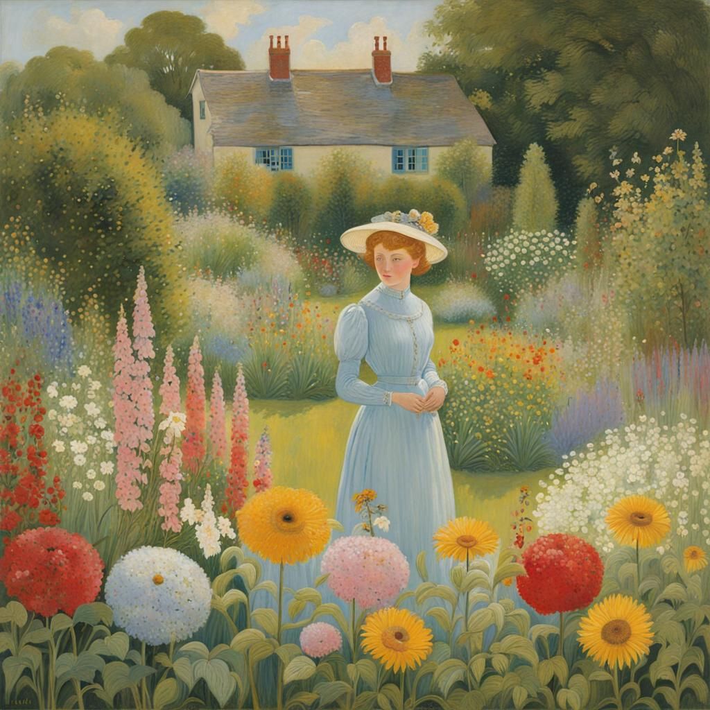 Woman in Garden, Inspired by Stained Glass Art