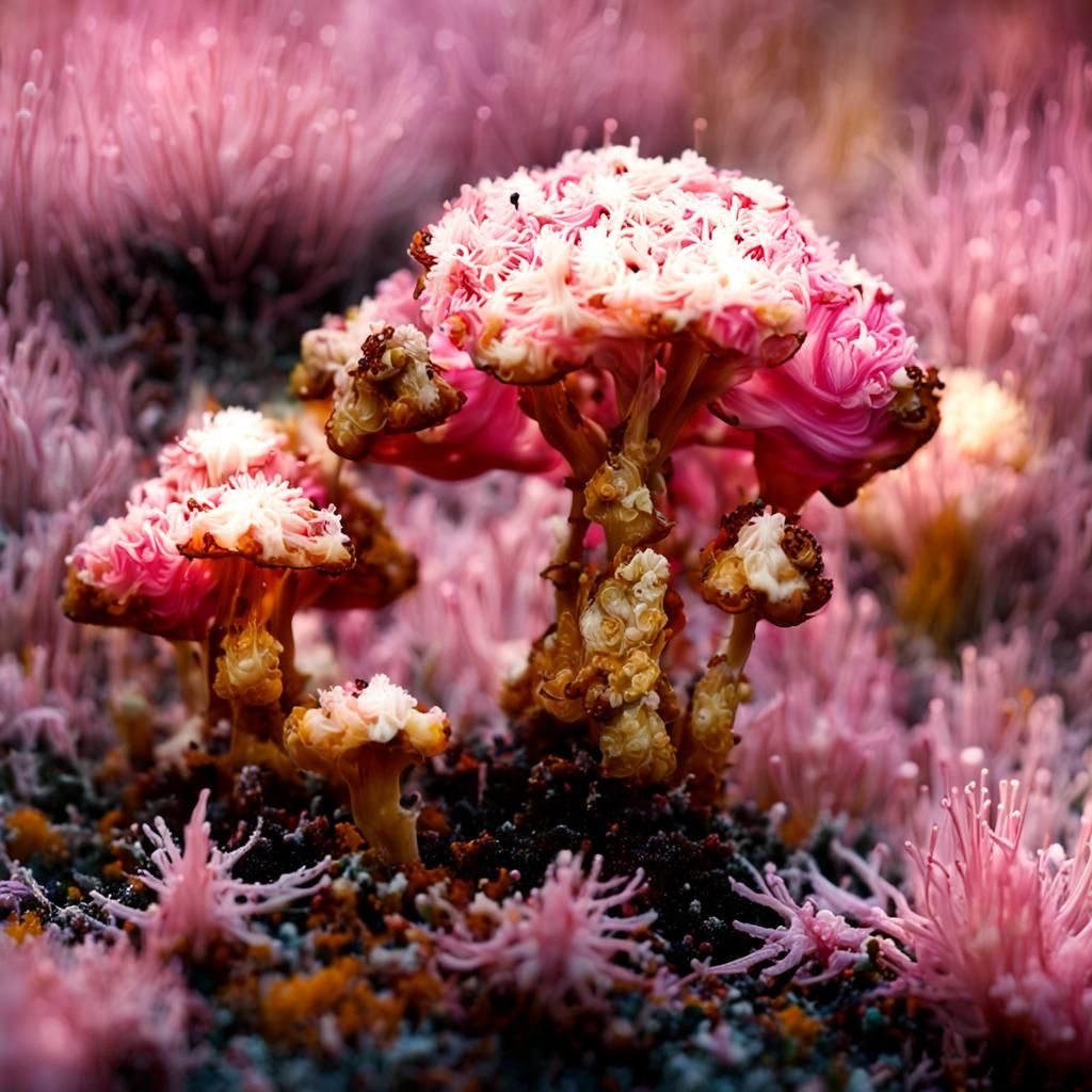 Anthropomorphic Mushrooms in a Surreal Landscape