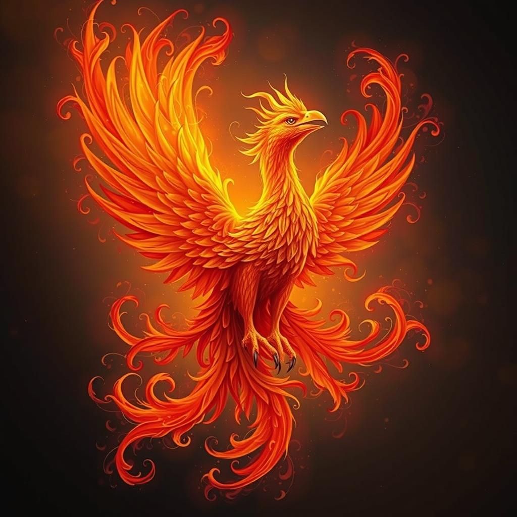 Majestic Fire Phoenix Rising in Fiery Art Nouveau Style