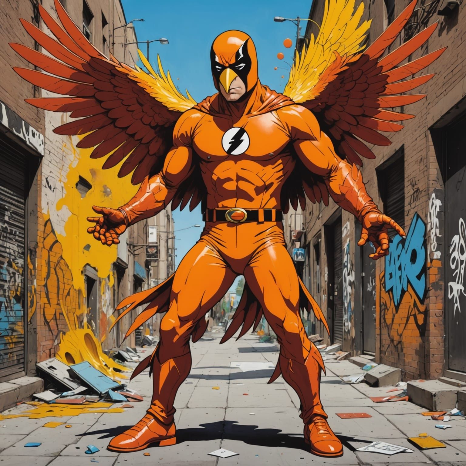 Heroic Birdman Unleashes Vibrant Laser Beams in Dynamic Graf...