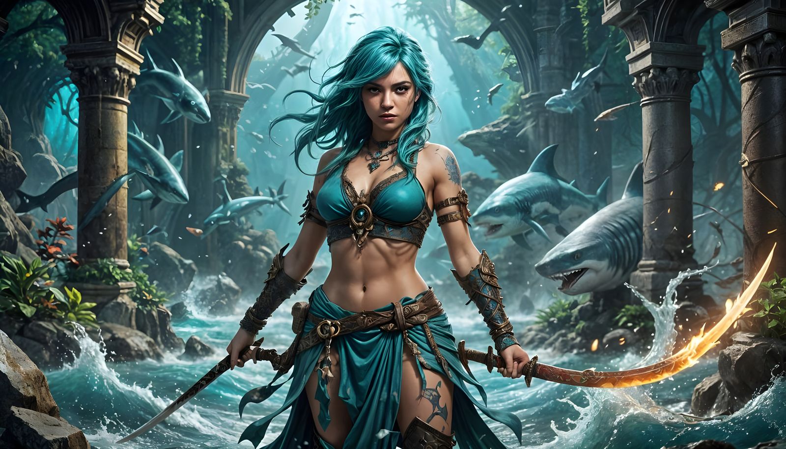 Majestic Harribel in Vibrant Anime Style