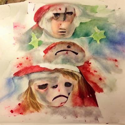 Melancholy Christmas: A Watercolor Scene of Childhood Sadnes...