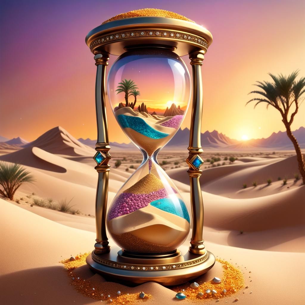 Hourglass Transforms to Desert Landscape in Digital Art