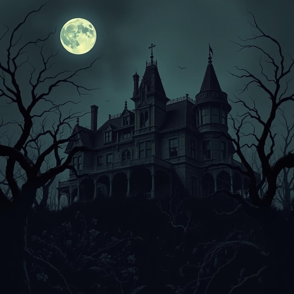 Spooky Victorian Mansion in Dark Surrealist Style