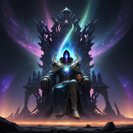 Galaxy Overlord on Throne: Cosmic Concept Art