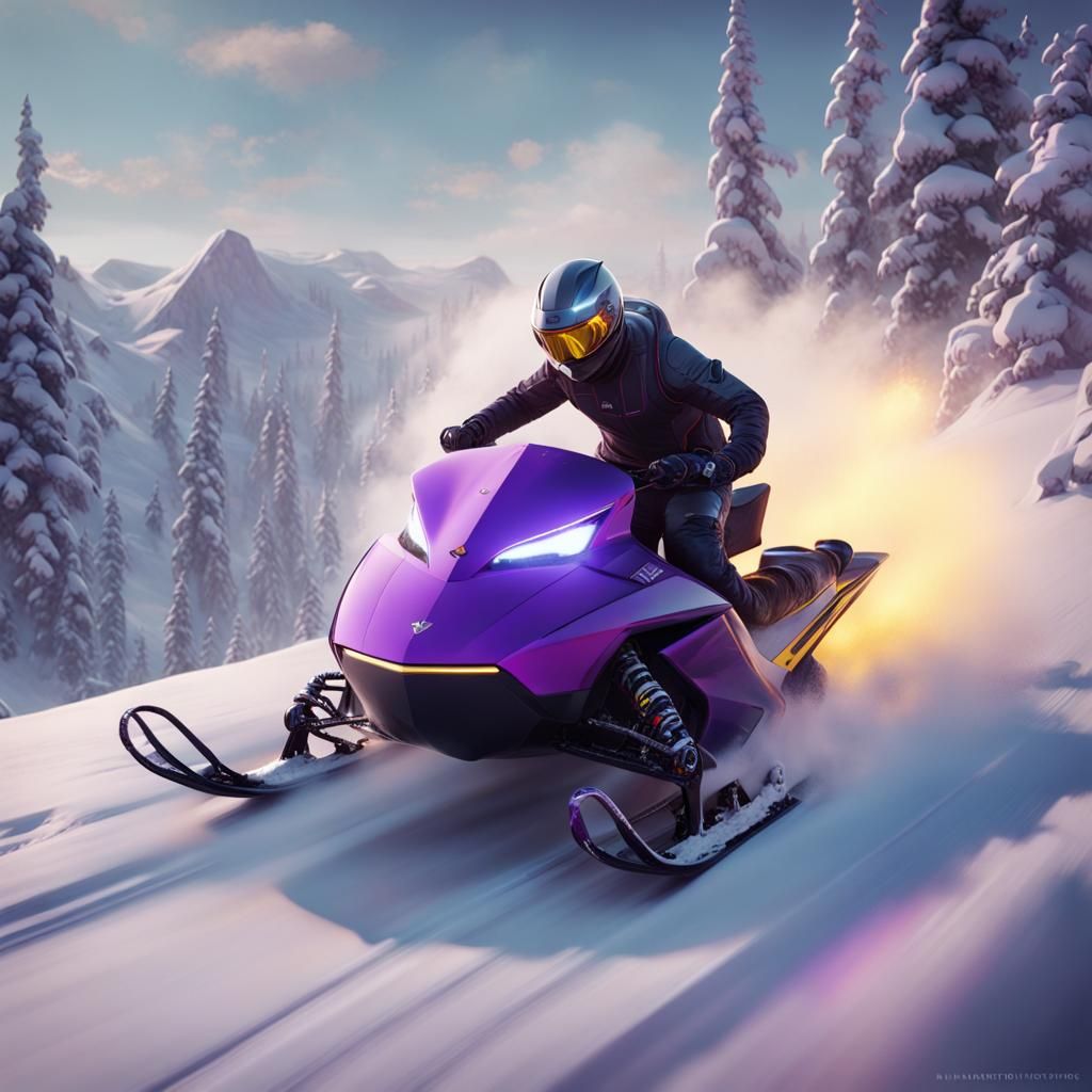 Tesla Snowmobile Race in Dark Fantasy Style