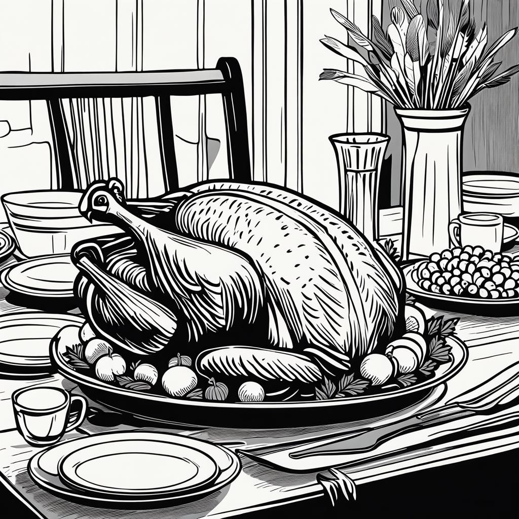 Thanksgiving Turkey Line Art Illustration for Coloring