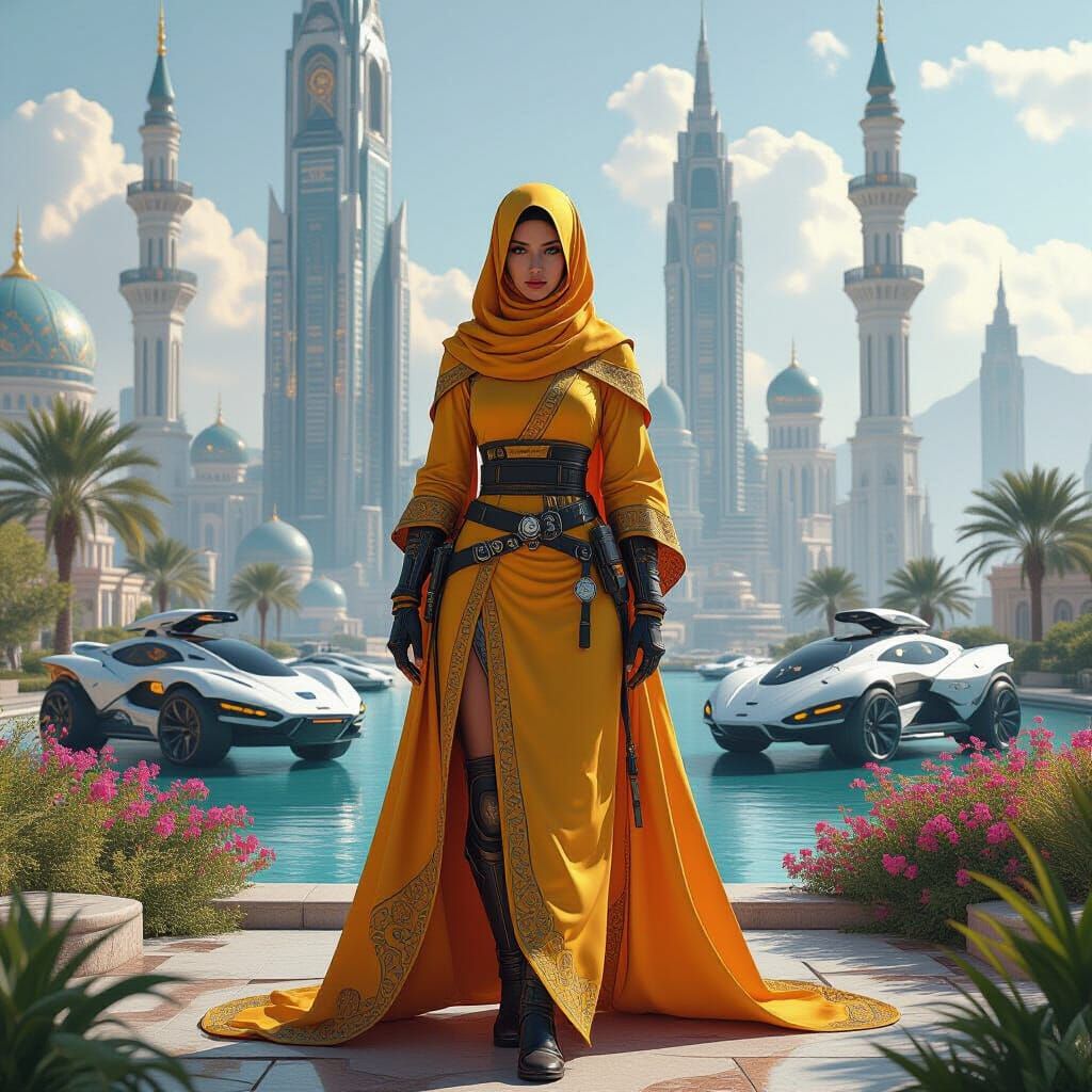 Futuristic Ninja Knight in Cyberpunk Cityscape