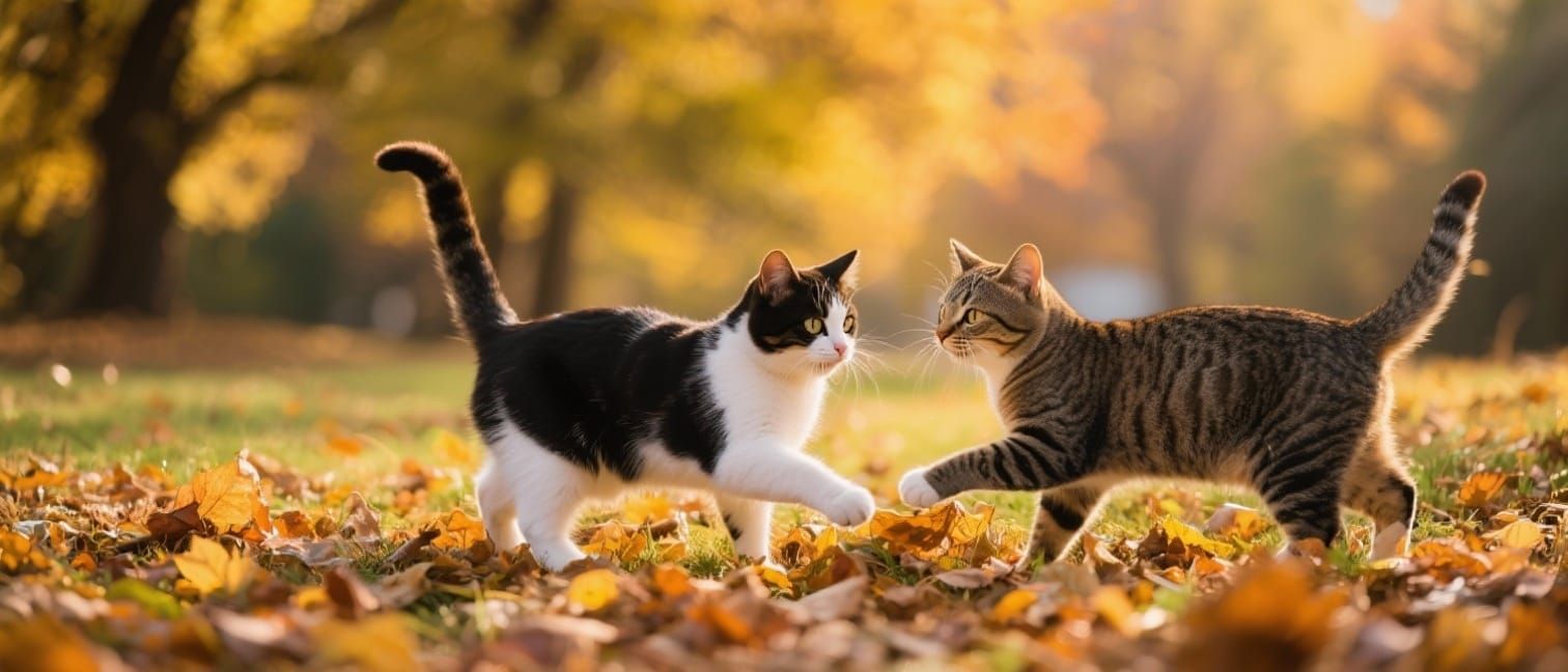 Playful Felines in Early Autumn
