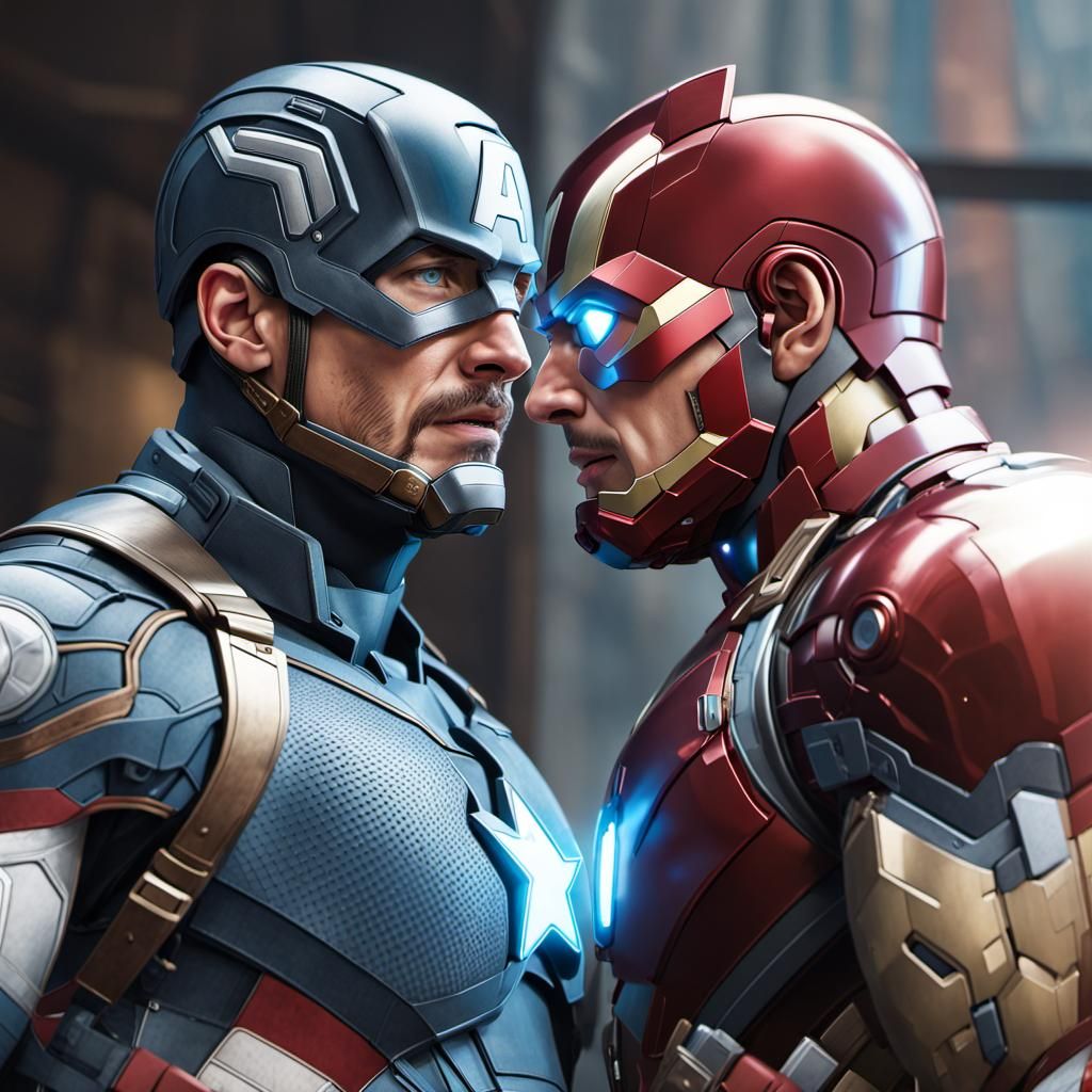 Iron Man and Captain America Portrait in Hyperdetailed Style
