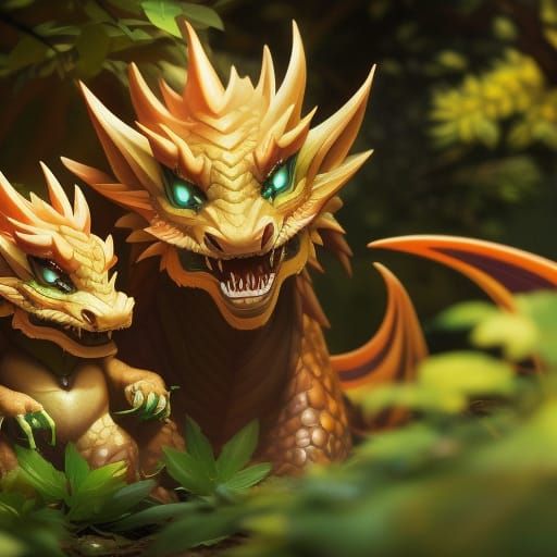 Adorable Chibi Dragons in Bushes: Anime CGI