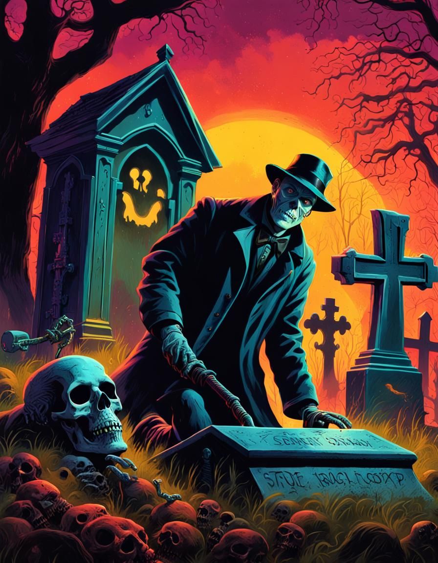 Scary Victorian Grave Robber in a Gothic Graveyard