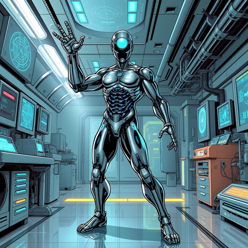 Cybernetic Hero Emerges in High-Tech Laboratory
