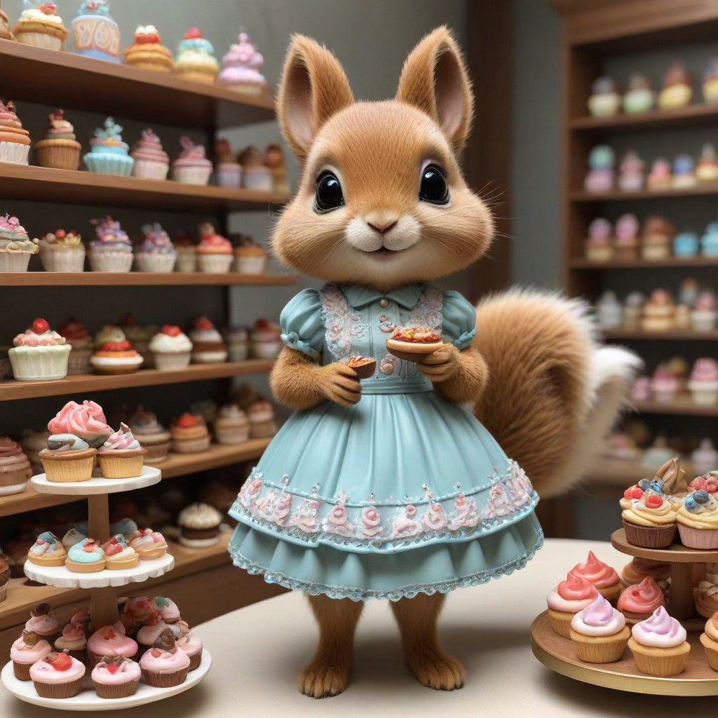Whimsical Chibi Squirrel in a Sweet Treat Wonderland