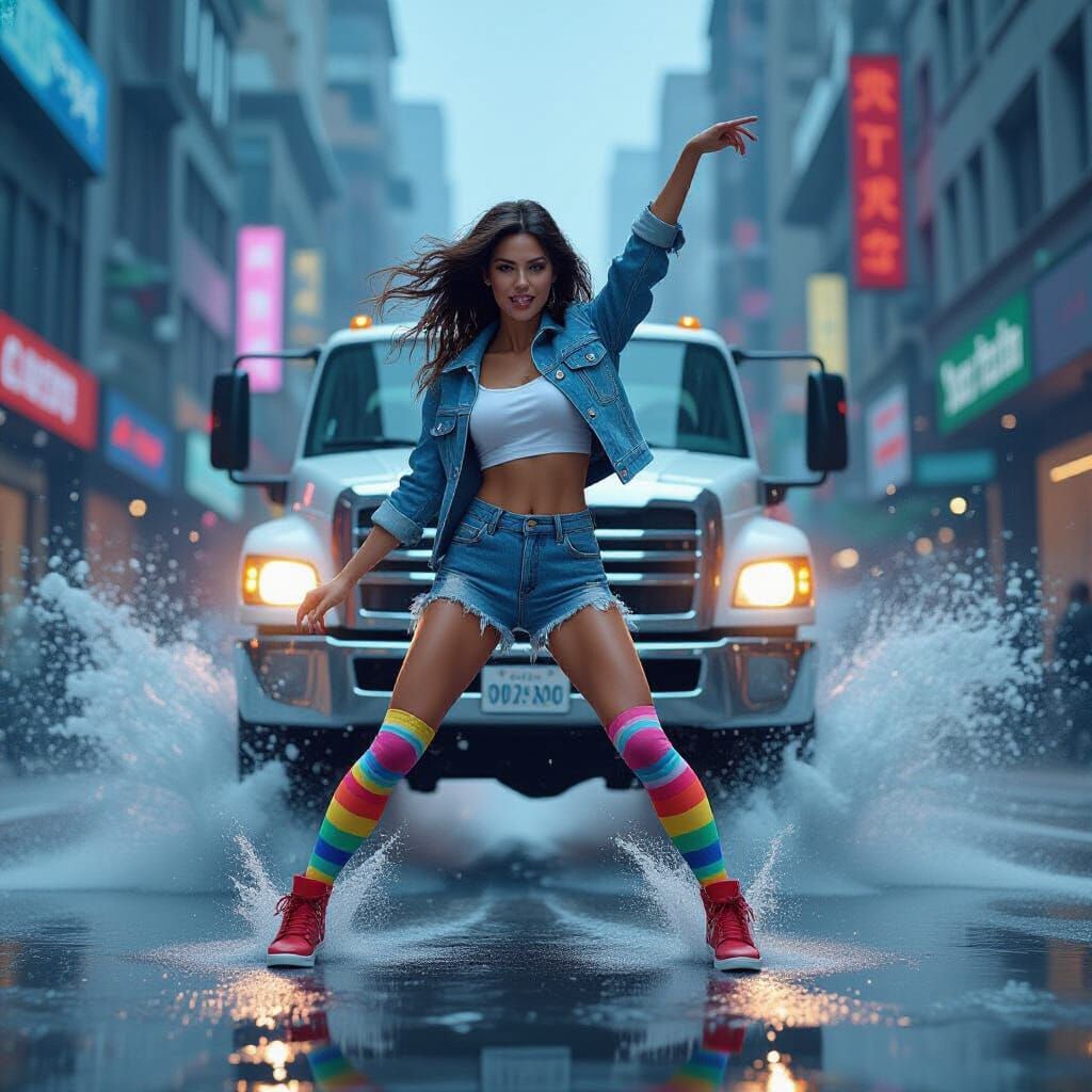 A vibrant scene showcasing a woman energetically dancing in ...