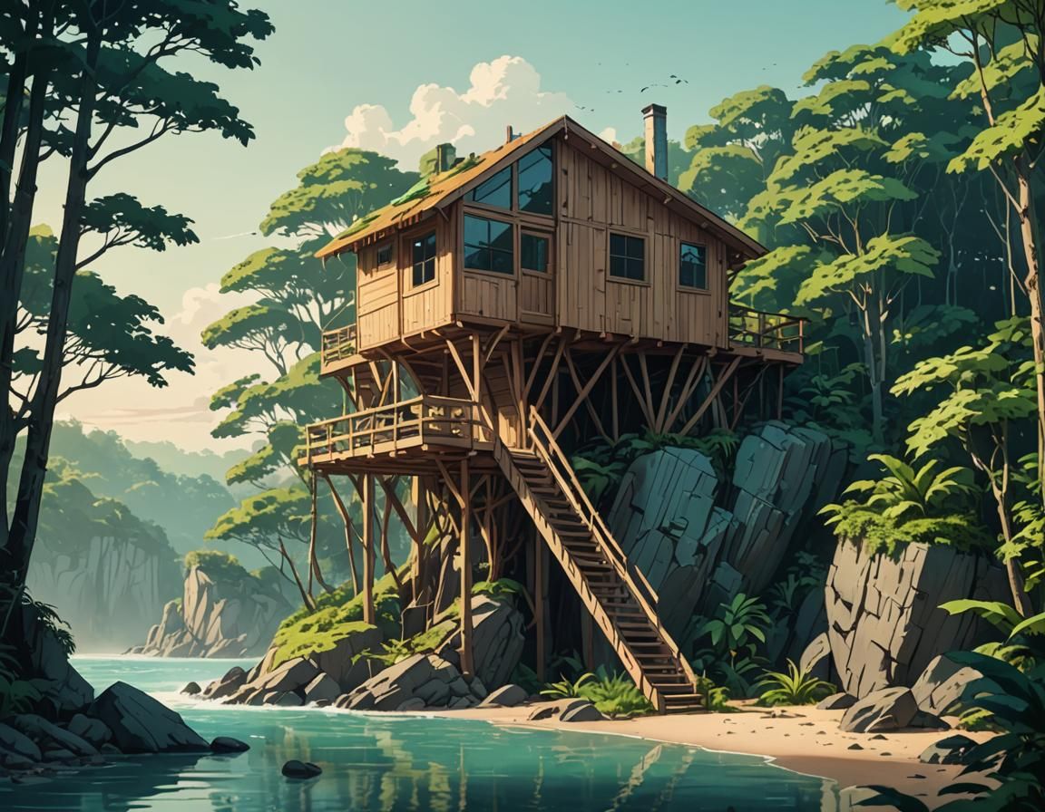 Secluded Cliffside House in Synthwave Style