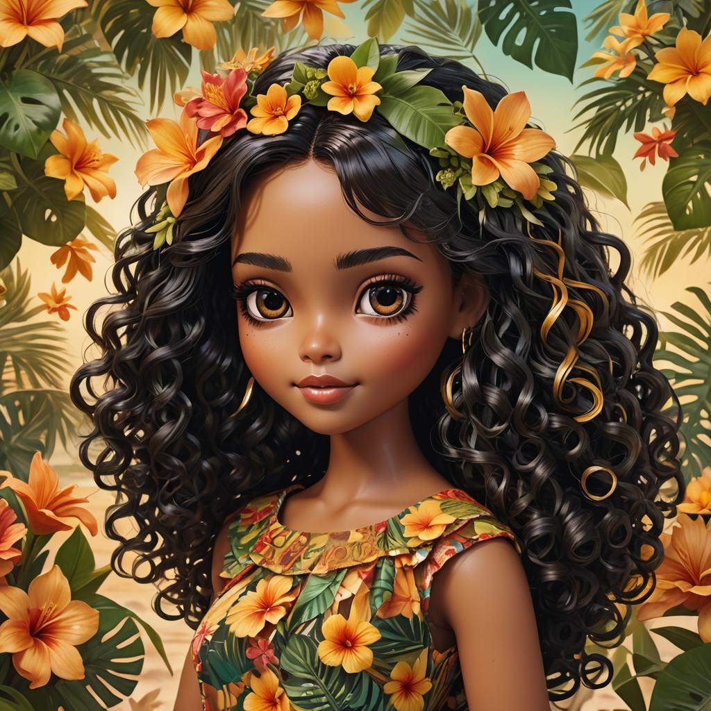 Tropical Blythe Doll Portrait in Art Nouveau Style