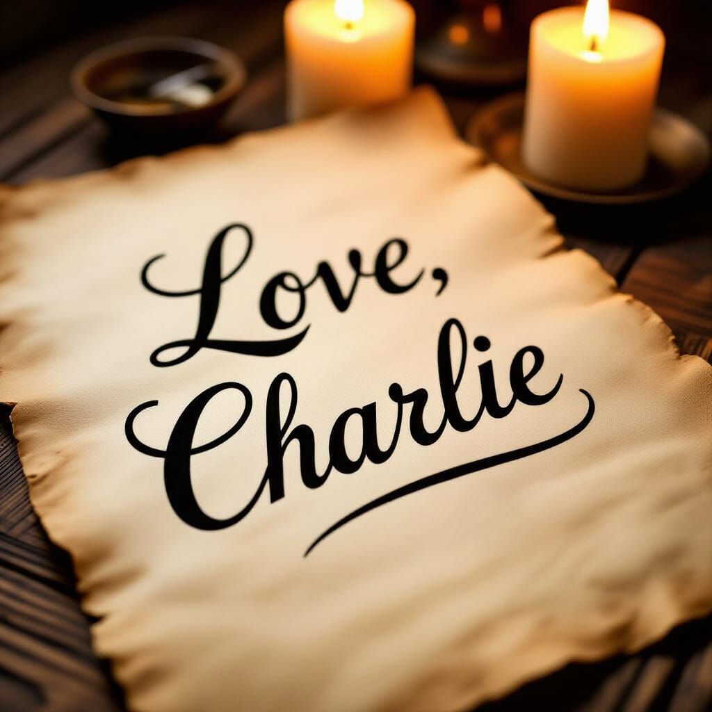 Elegant Script 'Love, Charlie' on Aged Parchment