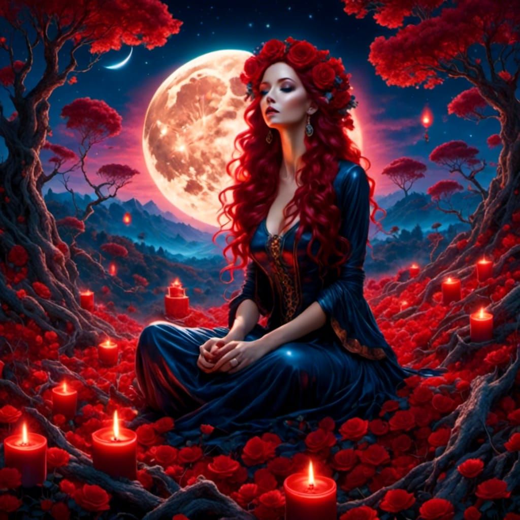 Ethereal Woman Under Moonlight Spell