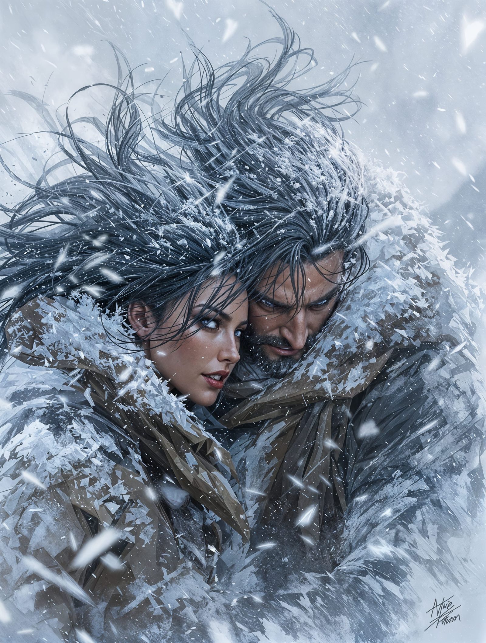 Tough Winter Survivors in Dark Fantasy Digital Art