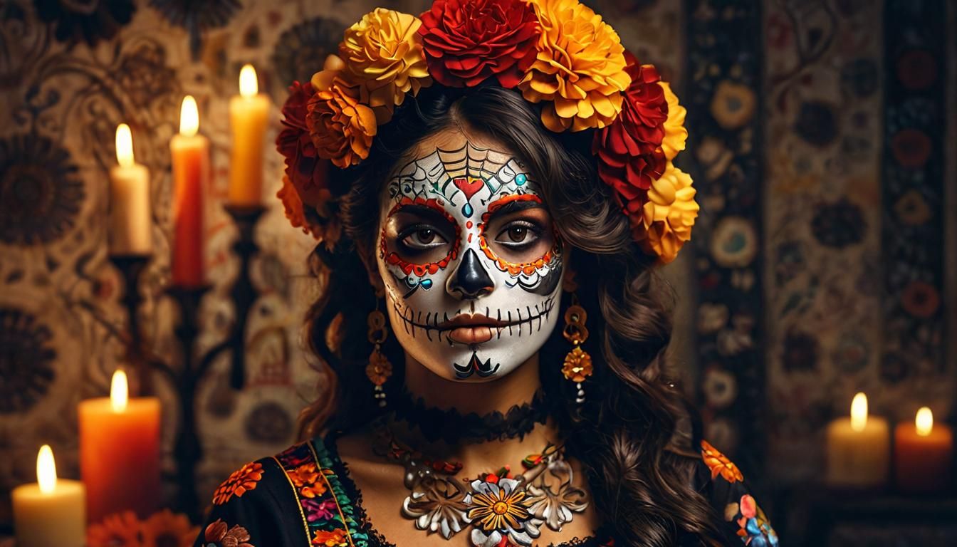 Latina Woman with Sugar Skull Face Paint