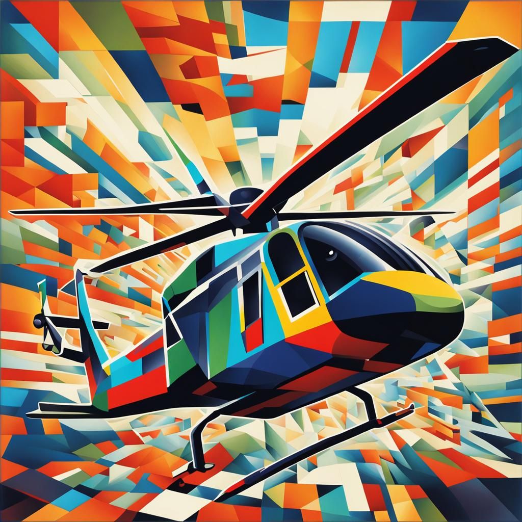 Helicopter in Flight: Cubist Art Deco Style