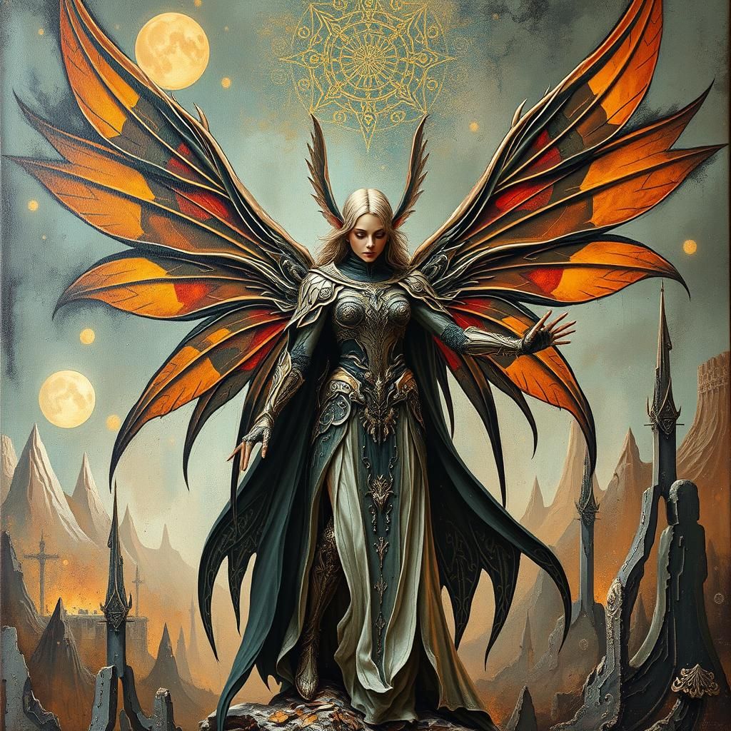 Fairy Elf in Dystopian Landscape as Impasto Art