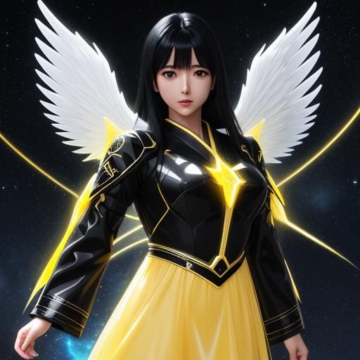 Glowing Angel with Cosmic Energy in Anime Style