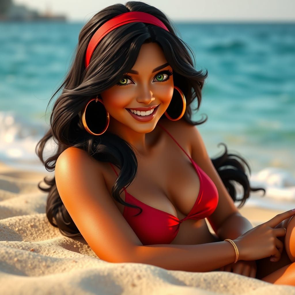 Esmeralda at the Beach, Hyperdetailed Portrait