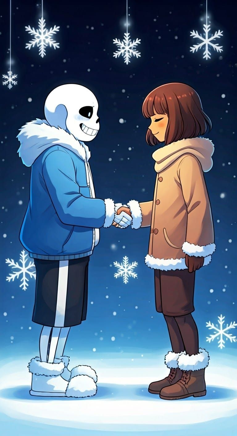 Sans and Frisk in Storybook Snowdin Scene
