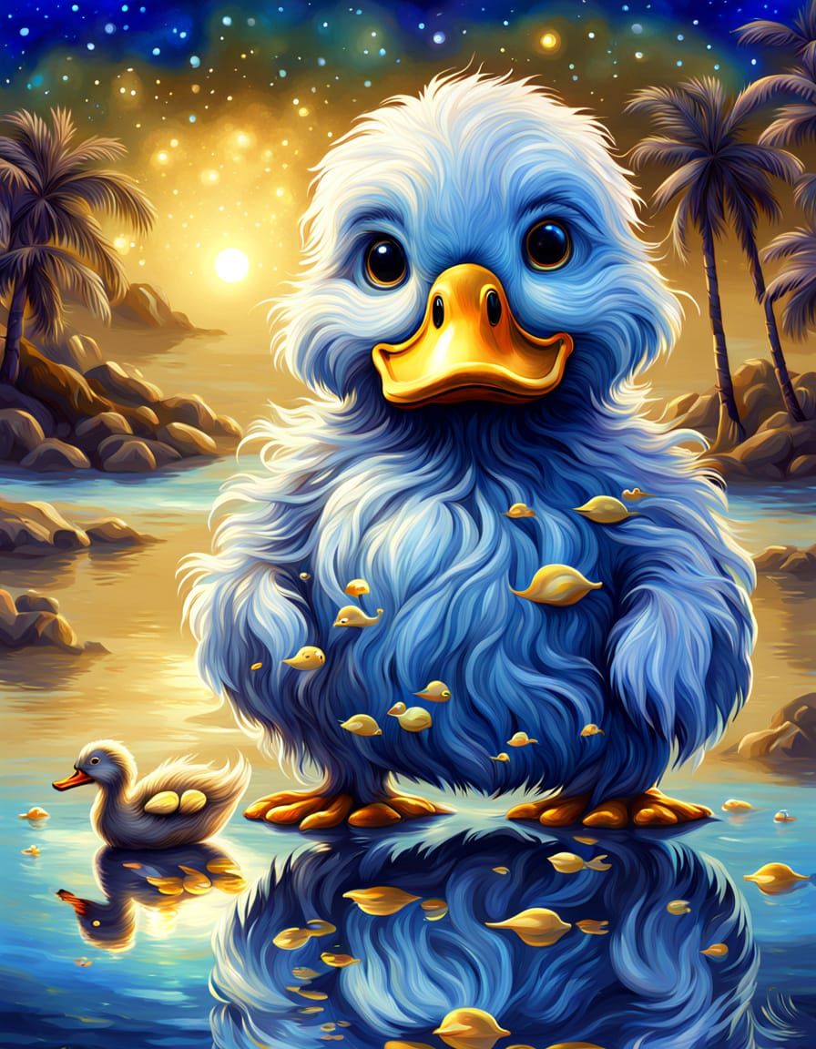 Yeti's Beach Holiday with Duck: Digital Art