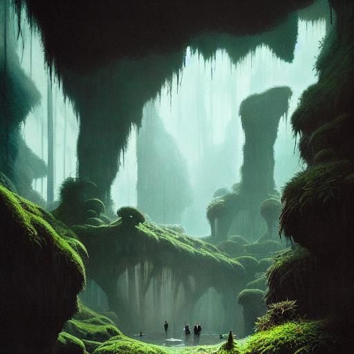 Lush Ecosystem Inside a Vast Cave System