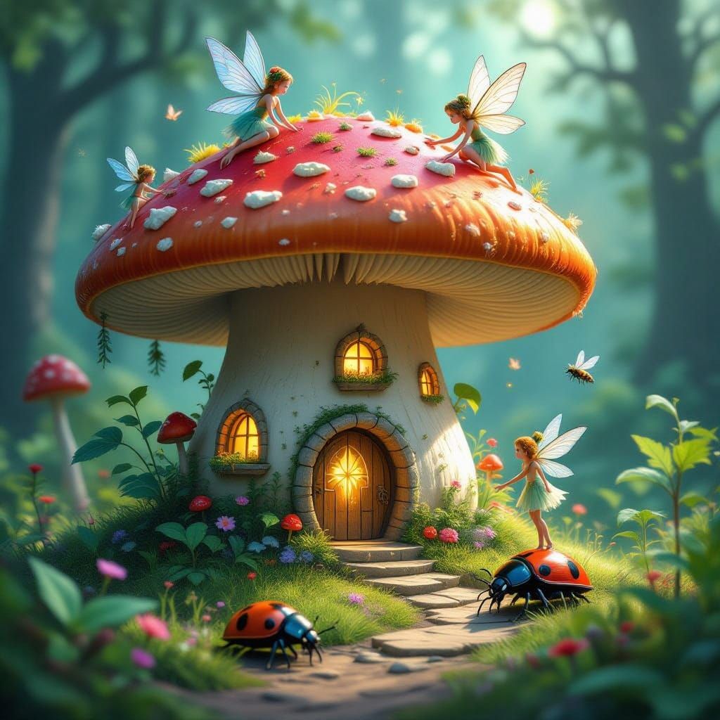 Surreal Fairy City Hidden Within a Giant Mushroom