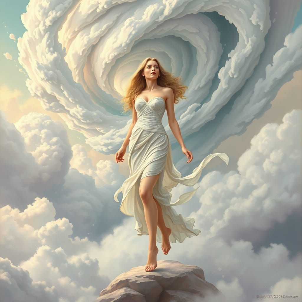 Venus in Pastel Landscape with Cosmic Tornado