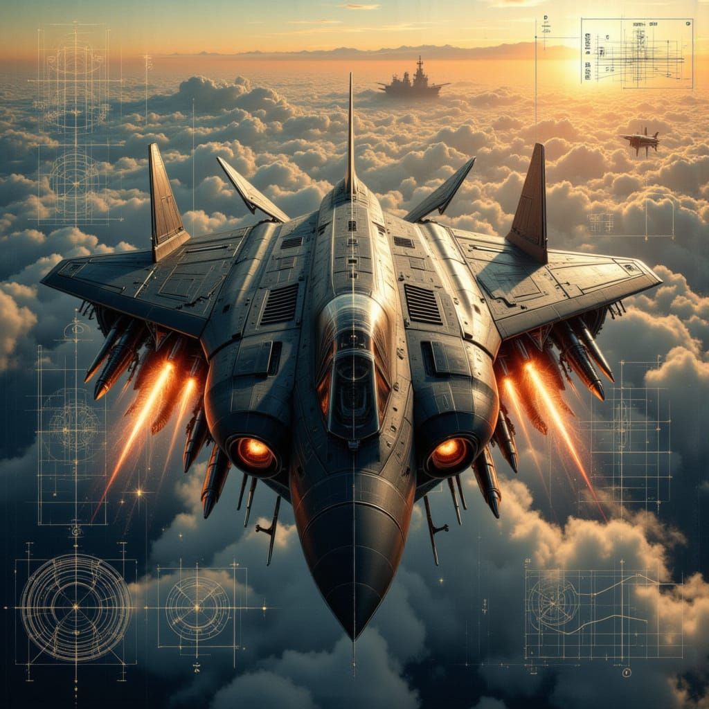 Stealth Fighter Banking Maneuver in Sunset Sky