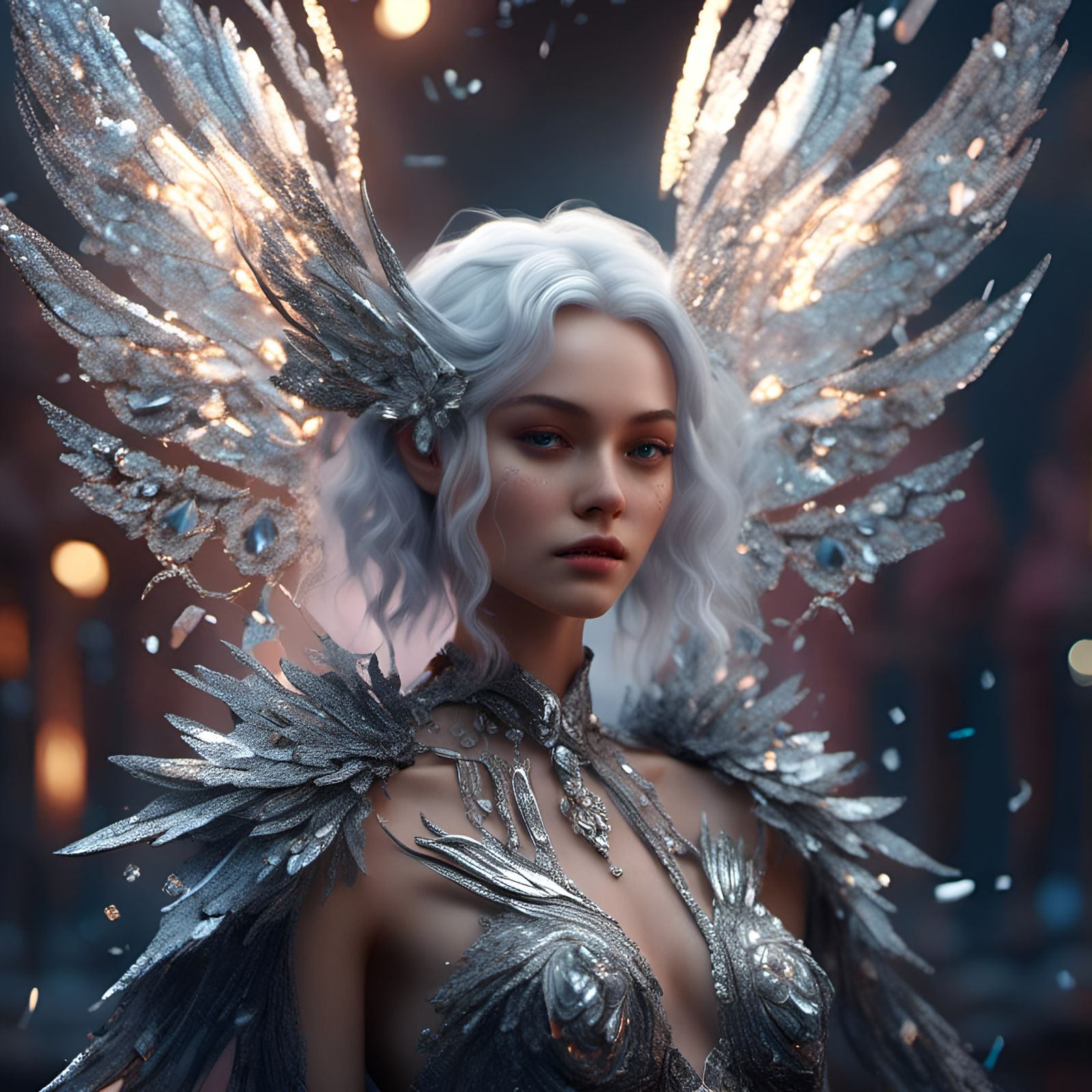Girl with Diamond Wings Fantasy Concept Art