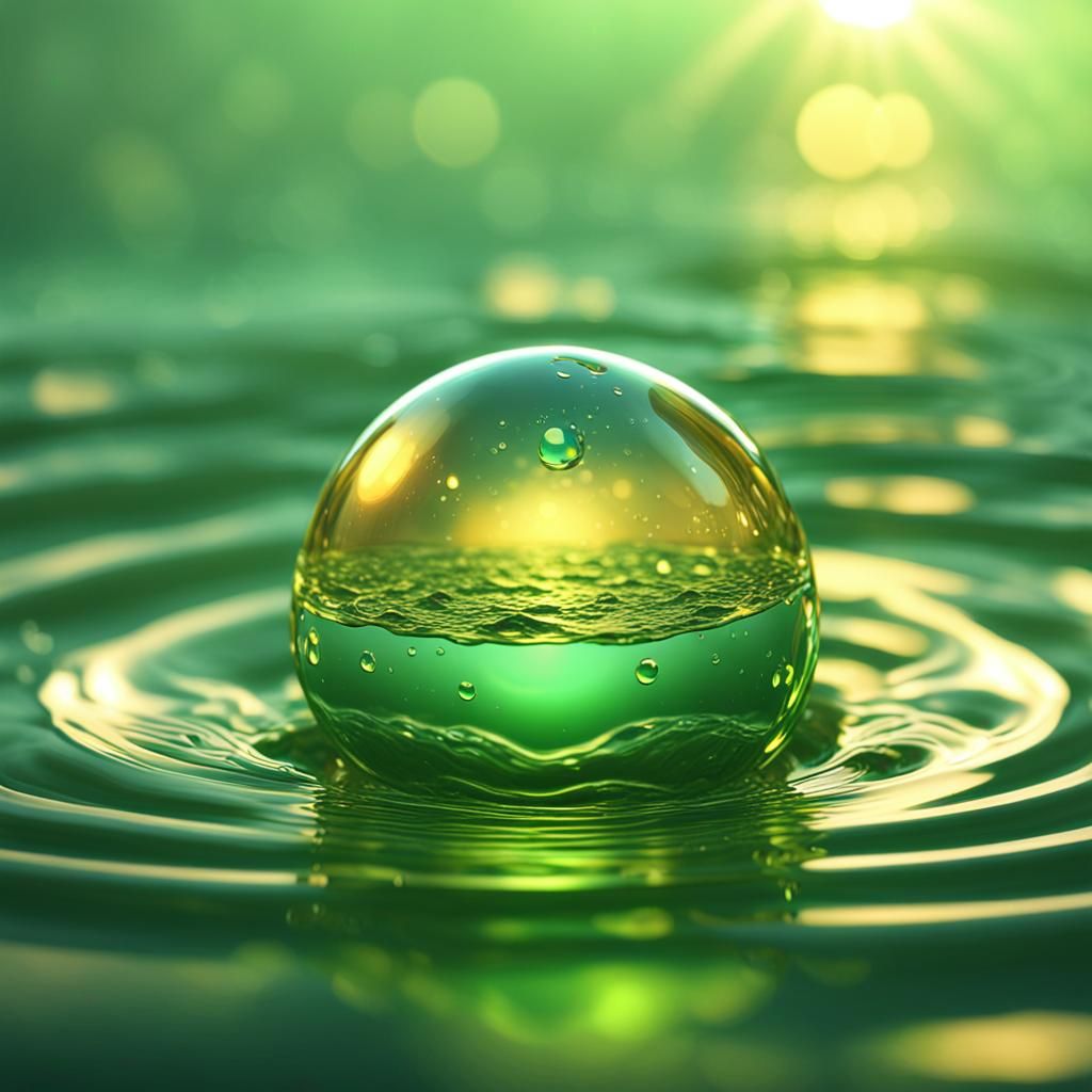 Golden Water Droplet in Hyperrealistic 3D Rendering