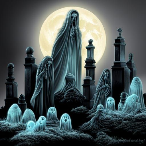 Bioluminescent Ghosts in Haunted Graveyard