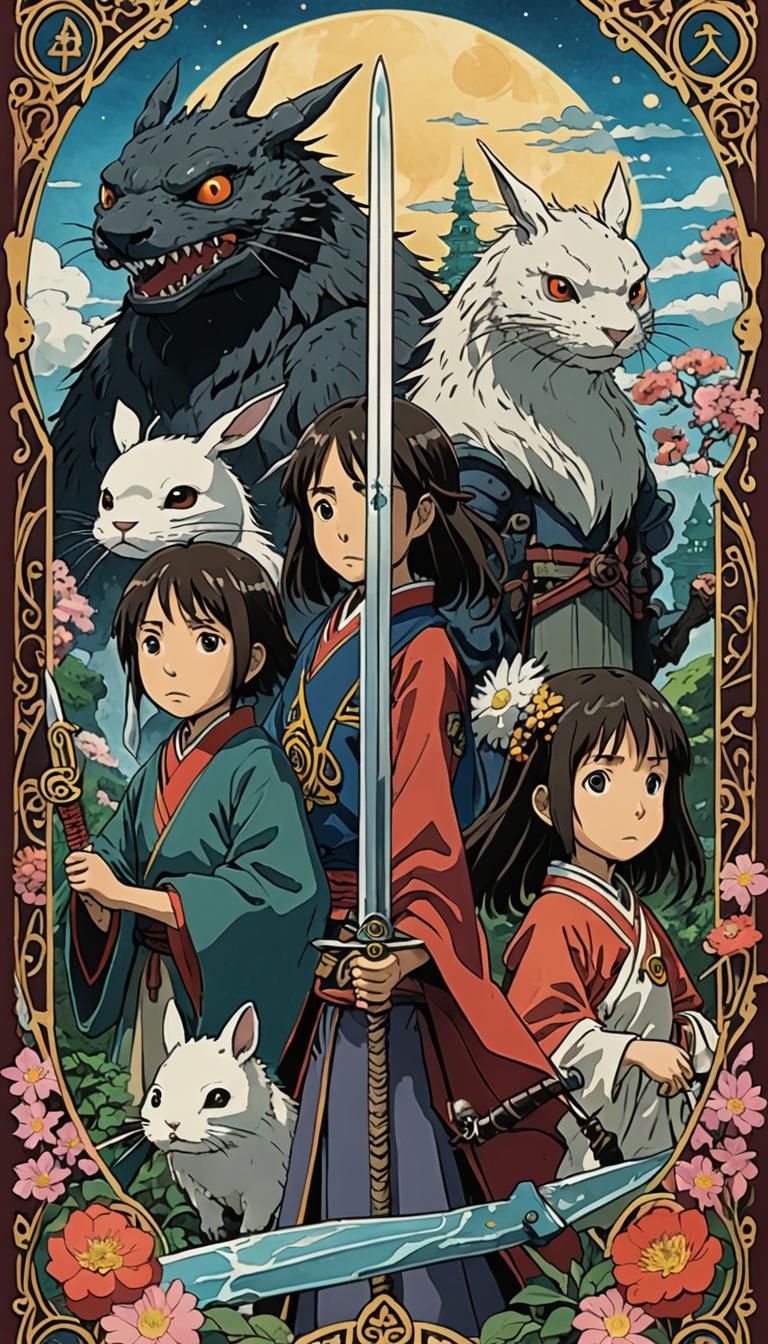 Studio Ghibli Tarot Card: Four of Swords
